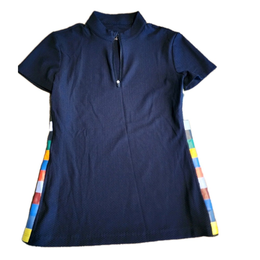 Tory Burch Sport Women's Blue Polo Zip Shirt Size Small Polyester Bicycling Run